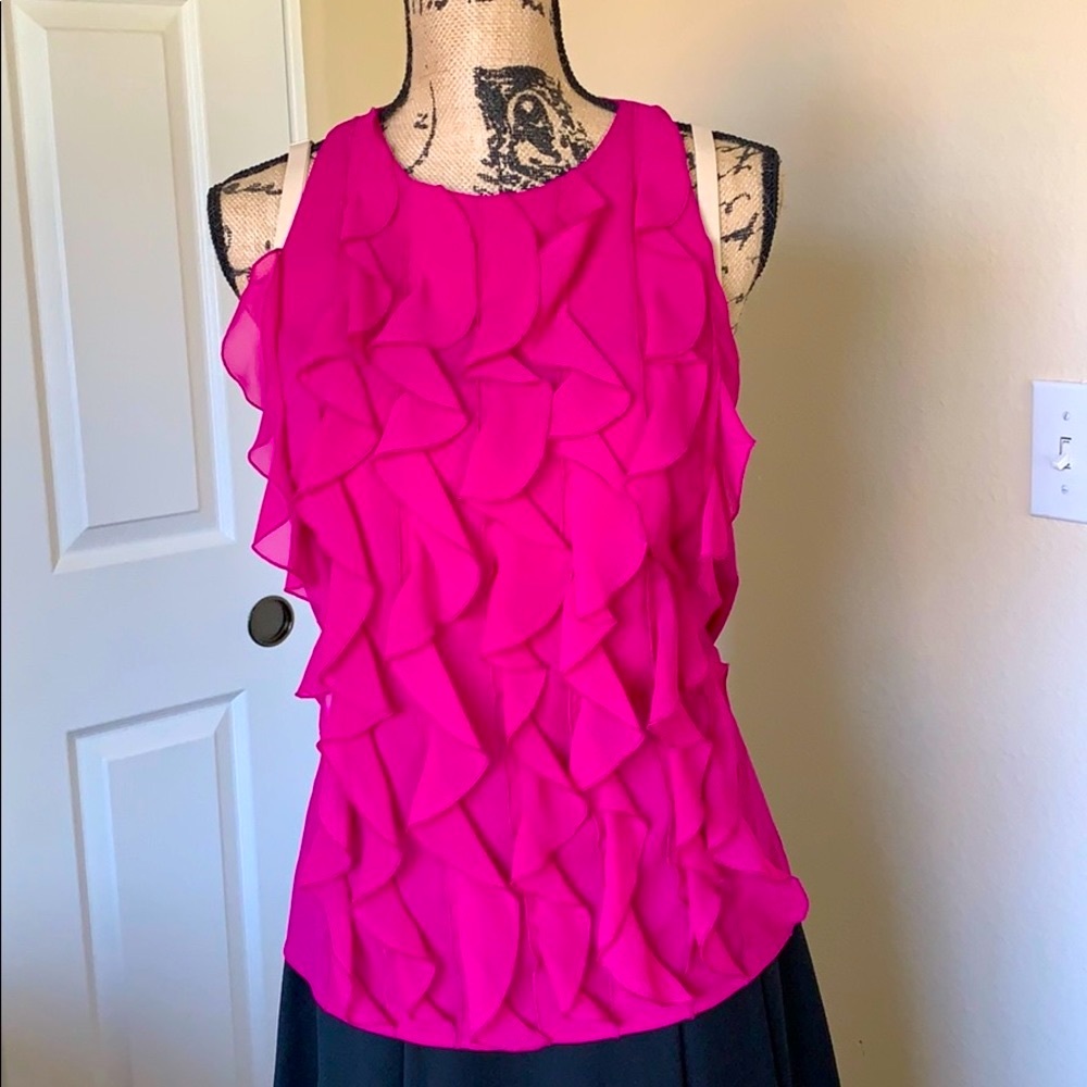 Beautiful Barbie, pink sleeveless ruffle top.